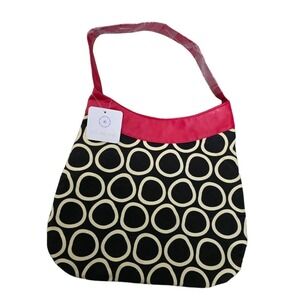 NWT Culdesac black & cream handbag with‎ red strap, zipper pocket & snap closure